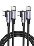 UGREEN 60W USB C to USB C Cable Right Angle USB C Fast Charging Cable Compatible with MacBook Pro/Air, iPad Pro/Mini/Air, Samsung Galaxy S23/S22/Z Fold/Z Flip, Google Pixel, Switch, etc. 6.6FT 2Pack