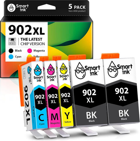 Smart Ink Compatible Ink Cartridge Replacement for HP 902 XL 902XL (2 Black XL & C/M/Y XL 5 Combo Pack) to use with Officejet Pro 6978 6968 6974 6975 6960 Officejet 6951 6954 6956 6958 Printers