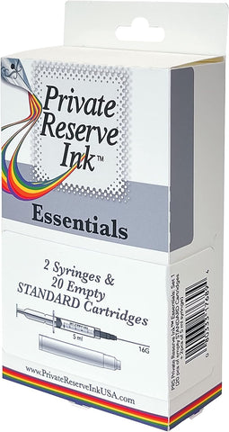 Private Reserve Ink® Essentials - Kit 1 (20 pcs of Empty STANDARD Cartridges + 2 pcs of 5 ml Syringe), Clear (PR5)