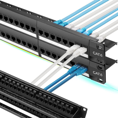 Rapink Patch Panel 48 Port Cat6 with Inline Keystone 10G Support, Pass-Thru Coupler Patch Panel UTP 19-Inch with Removable Back Bar, 1U Network Patch Panel for Cat6, Cat5e, Cat5 Cabling