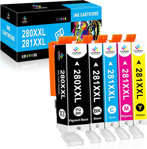 LeciRoba Compatible 280 281 Ink Cartridges Replacement for Canon PGI-280XXL CLI-281XXL 280 XXL 281 XXL Ink Cartridge (5-Pack) for PIXMA TR7520 TR8520 TS6120 TS6220 TS8120 TS8220 TS9120 TS9520 TS6320