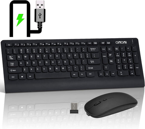 CHONCHOW Wireless Keyboard and Mouse-2.4GHz USB Rechargeable Keyboard and Mouse Ergonomic,3 Level DPI Mice,Quiet Energy-Saving with Indicator Light Keyboard Set for PC/Laptop/Windows/Mac OS
