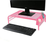 Mind Reader MESHM-PNK Metal Mesh Monitor Stand and Desk Organizer with Side Compartment, Pink