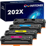 INFITONER 202X 202A Toner Cartridge 4 Pack Compatible Replacement for HP 202X 202A CF500A CF500X Color Laserjet Pro MFP M281fdw M281cdw M254dw M254nw M281fdn Printer Ink (Black Cyan Magenta Yellow)