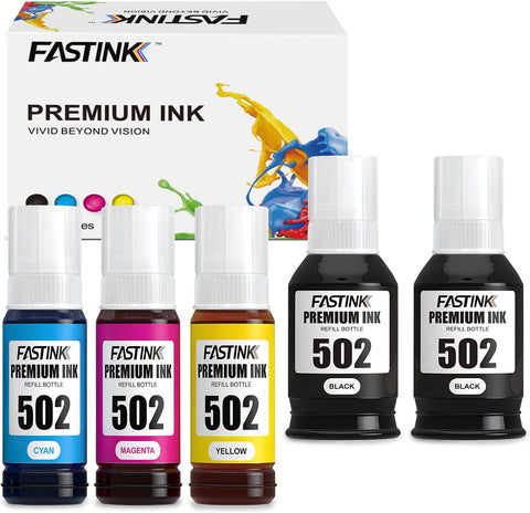 FASTINK Compatible 502 High Capacity Ink Bottles,Replacement for Epson 502 Ink Refill Bottles,Work with Ecotank ET-2760, ET-3760, ET-2750, ET-4750,ET-4760 ET-2850 ET-3830 ET-3850 Printer