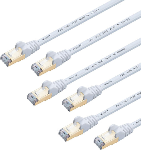 JAVEX CAT 6A / CAT 7 Ethernet Patch Cable Network Internet Cord RJ45 Standard 600MHz 10Gbps UL Listed Jumper LAN for Modem Router Computer Switches 3 FT 6 Pack White