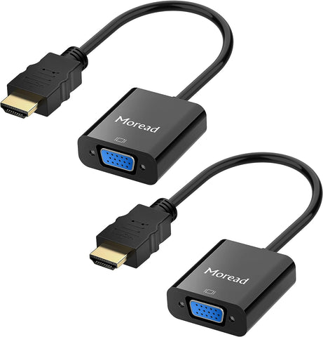 Moread HDMI to VGA, 2 Pack, Gold-Plated HDMI to VGA Adapter (Male to Female) for Computer, Desktop, Laptop, PC, Monitor, Projector, HDTV, Chromebook, Raspberry Pi, Roku, Xbox and More - Black