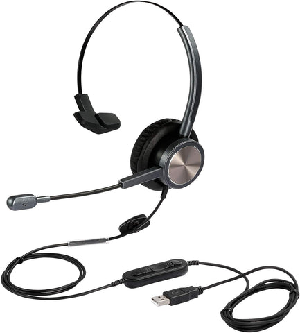 N/X USB Headset with Microphone Noise Cancelling and Volume Controls, Computer PC Headset with Voice Recognition Mic for UC Softphones Teams Zoom Business Skype Lync Conference Online Education etc