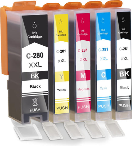 PGI-280XXL CLI-281XXL Compatible Ink Cartridge Replacement for Canon 280 281 High Yield to use with PIXMA TR8620 TR8520 TR7520 TS9120 TS6320 TS6220 TS6120 TS702 TS8120 TS8220 TS8320 Pinter (5 Pack)