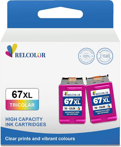 Relcolor Replacement for HP Ink 67 XL 67XL HP67 Cartridge Color 2700 2700e 2752 2752e 2742e 2755 2755e 4100 4100e 4152e 4155 4155e Envy 6000 6055e 6055 6400 6458 6458e 6452 6455 6455e HP67XL