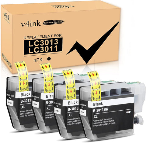 v4ink LC3013 LC3011 Compatible Replacement for Brother LC3013 LC3011 3011 3013 Ink for Brother MFC-J690DW MFC-J497DW MFC-J491DW MFC-J895DW Printer(Black, 4 Pack)