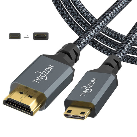 Twozoh Long Mini HDMI to HDMI Cable 25FT, High-Speed HDMI to Mini HDMI Braided Cord Support 3D 4K/60Hz 1080p 720p