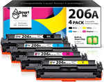 Smart Ink Compatible Toner Cartridge Replacement for HP 206A 206 A with Built-in Chip (4 Pack) to use with Color Laserjet Pro MFP M283fdw M283cdw Laserjet Pro M255dw M255nw (Black Cyan Magenta Yellow)