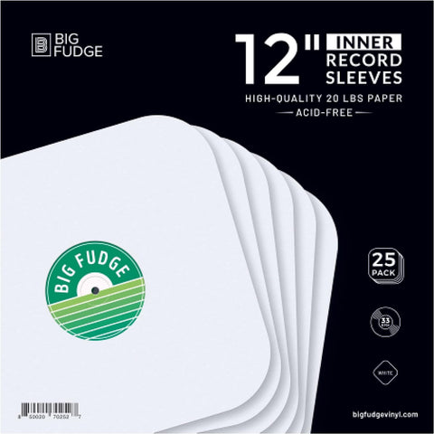 BIG FUDGE Vinyl Record Inner Sleeves 25x | Made from Heavyweight & Acid Free Paper | Album Covers with Round Corners for Easy Insert | Slim Record Jackets to Protect Your LPs & Singles | 12"