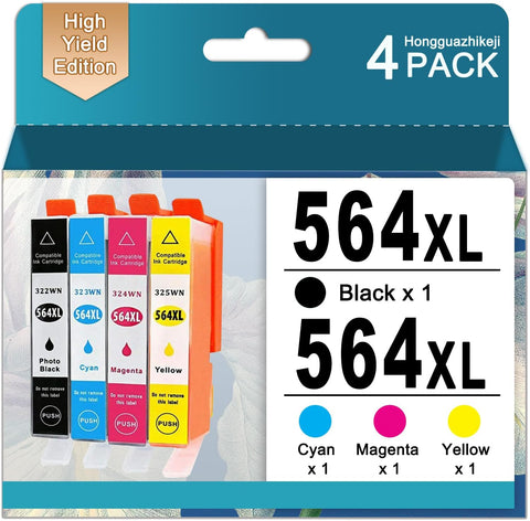 HGZ Compatible Ink Cartridge Replacement for HP 564XL 564 XL Combo Pack Compatible with Photosmart 5520 6520 5510 6510 Officejet 4620 Deskjet 3520 Printer (1 Black 1 Cyan 1 Magenta 1 Yellow, 4-Pack)