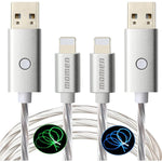 momen LED Charger Cable, 2 Pack 10FT Lightning Cable MFi Certified Data Sync Cord Compatible 13/12/11/XS Max/XS/XR/X/8/7/Plus/SE/iPad,iPhone Charger Cord Blue & Green