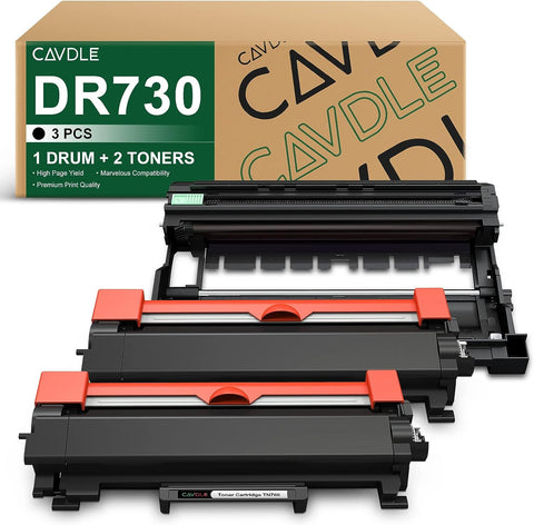 CAVDLE Compatible Drum and Toner Cartridge Replacement for Brother DR730 TN760 TN730 Work with HL-L2325DW L2350DW HL-L2395DW HL-L2370DW MFC-L2690DW L2717DW L2750DW (2 Toner Cartridges + 1Drum Unit)