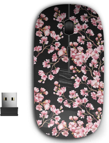 2.4G Ergonomic Portable USB Wireless Mouse for PC, Laptop, Computer, Notebook with Nano Receiver ( Cherry Blossoms Watercolor )