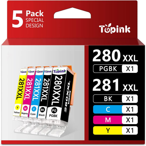 for Canon 280 281 Ink cartridges Compatible Ink Cartridge Replacement for Canon Ink 280 and 281 XXL Cartridge Use to PIXMA TR7520 TR8520 TR8500 TR8600 TR8620 TS6120 TS6220 TS9120 (5 Value Pack)