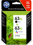 J2INK 2 Pack #63 XL Black &Color Ink Cartridges for Envy 4520 4526 4512 4516 Officejet 3830 4650