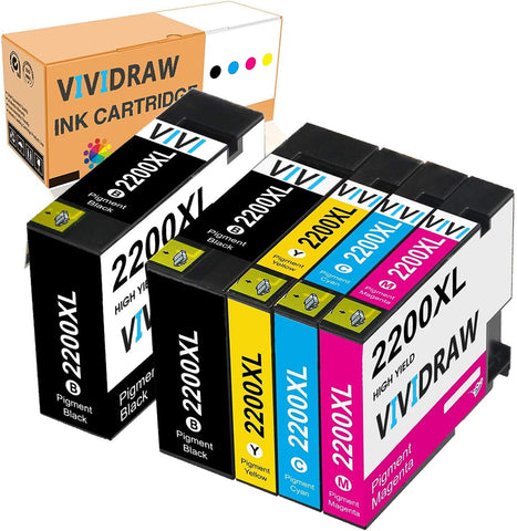 VIVIDRAW Compatible Ink Cartridge Replacement for Canon 2200XL PGI-2200 XL for Pixma TS3120 Maxify MB5420 MB5120 IB4120 MB5020 IB4020 MB5320 (2 Black,1 Cyan, 1 Magenta, 1 Yellow, 5-Pack)