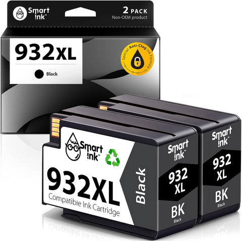 Smart Ink Compatible Ink Cartridge Replacement for HP 932XL 932 XL (2 Black, Pigment Ink Cartridges Combo Pack) to use with OfficeJet 6600 6700 7510 7610 7612 6100 7620 7110 Printers