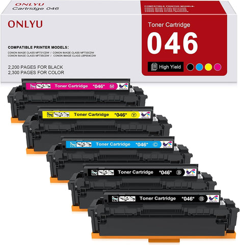 ONLYU Compatible Toner Cartridge Replacement for Canon 046 MF733Cdw 046H CRG-046H for Color ImageCLASS MF733Cdw MF731Cdw MF735Cdw LBP654Cdw MF733 Printer Ink (2 Black Yellow Magenta Cyan, 5 Pack)