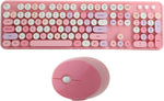 Bindpo Wireless Keyboard & Mouse Combo, 2.4GHz USB Ergonomic Keyboard, Cute Round Retro Typewriter Keyboard, for Laptop Tablet PC Desktop Computer(Pink-Colorful)