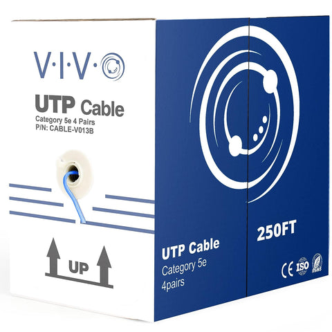 VIVO Blue 250ft Bulk Cat5e, CCA Ethernet Cable, 24 AWG, UTP Pull Box, Cat-5e Wire, Indoor, Network Installations CABLE-V013B