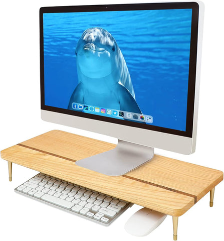 Monitor Stand Wood Riser for iMac Laptop Computer Monitor – A Sturdy Computer Stand to Elevate Your Screen and Reduce Eye Strain and Maintain Body Position(Red Oak/Walnut)