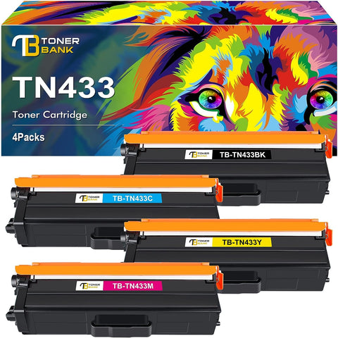 Toner Bank Compatible TN433 Toner Cartridge Replacement for Brother TN-433 TN433BK TN431 MFC-L8900CDW for Brother HL-L8360CDW MFCL8900CDW HLL8360CDW HL-L8260CDW MFC-L8610CDW HLL8360CDWT Printer 4Pack