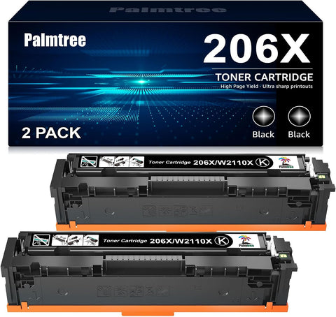 Palmtree Toner Cartridges Replacement Compatible for HP 206X Black 206A Black W2110X W2110A for HP Color Pro MFP M283fdw M255dw M283cdw M283 M255 Toner Printer (Black,2 Pack)