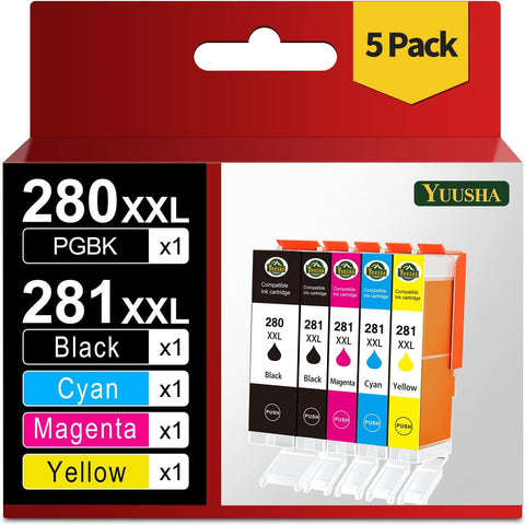 YUUSHA Compatible Ink Cartridge Replacement for Canon 280 281 XXL PGI-280XXL CLI-281XXL for Pixma TR7520 TR8520 TS9120 TS6120 TS6220 TS6320 TS8320 TS8220 TS8120 Printer, 5 Packs(2PGBK 2B 2C 2M 2Y)