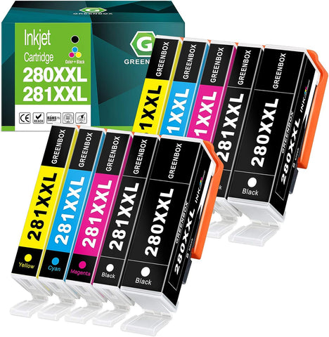 GREENBOX Compatible Ink Cartridge Replacement for Canon 280 281 XXL PGI-280XXL CLI-281XXL Compatible with PIXMA TR7520 TR8520 TS6120 TS6220 TS6320 TS8120 TS9120 TS9521C TS702 Printer (10 Pack)