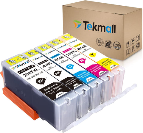 Tekmall Compatible C A K E Ink Cartridge PGI-280XXL CLI-281XXL 280 Ink 281, Work for Pixma TS6120 TS6220 TR7520 TR8520 TS9520 TS9521C TS8120 TS8220 TS9120 TS702 5 Pack