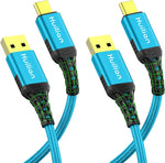 Type C Cable (2 Pack). USB-A to USB-C Date Cable,3A Fast Charging,Nylon Braided USB C Cable for Samsung Galaxy S20/10/9, Note10/9, LG V20/50 G8, Google Pixe and Other USB C Devices. (Cyan, 6.6FT)