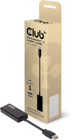 Club 3D, CAC-1170, Active Mini DisplayPort to HDMI 2.0 Adapter (Supports displays up to 4k / UHD / 3840x2160@60Hz) VESA Certified, 0.15m/0.49ft