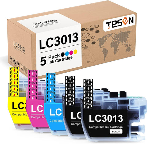 TESEN Compatible LC3013 Ink Cartridge Replacement for Brother 3013 LC 3013 LC3011 Use with Brother MFC-J491DW MFC-J895DW MFC-J497DW MFC-J690DW Series Printer (5 Pack, 2Black 1Cyan 1Magenta 1Yellow)