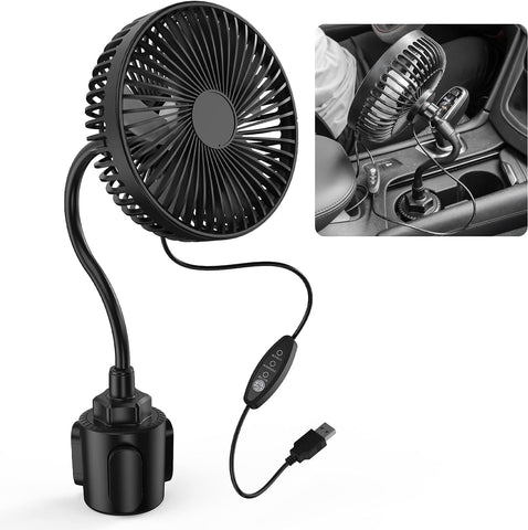 2022 Patent Design Car Fan, 6 Inch Slim Air Circulator Cooling Fan, Golf Cart Fan, 360° Rotation Bendable Gooseneck 3 Speeds USB Powered with Retractable Mounting Cup Base for Car Truck SUV RV Bus