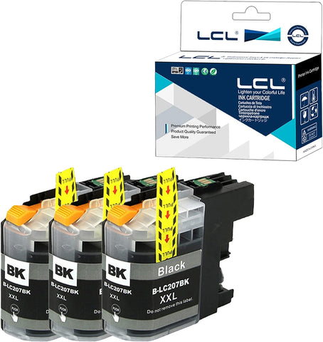 LCL Compatible Ink Cartridge Replacement for Brother LC207XXL LC207 XXL LC205 XXL LC207BK XXL Super High Yield MFC-J4420DW J4620DW J4320DW (Black 3-Pack)