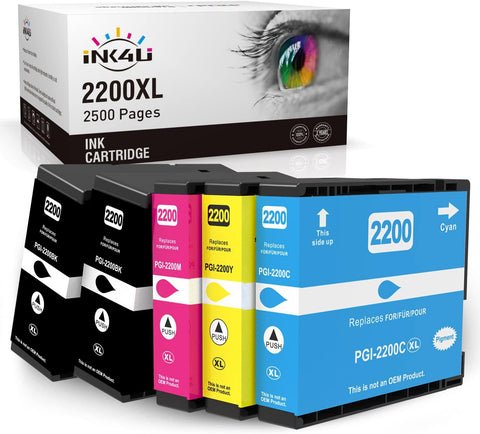 INK4U Compatible PGI-2200XL Ink Cartridges Replacement for Canon 2200XL PGI 2200XL Pigment for MB5420 MB5320 MB5120 MB5020 iB4120 iB4020 Printers (2 Pigment Black, 1 Cyan, 1 Magenta, 1 Yellow) 5 Pack