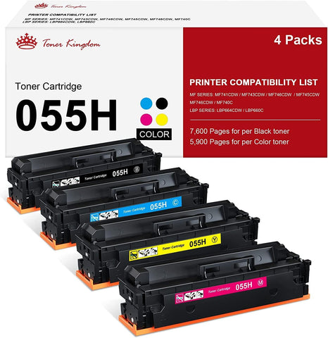 Toner Kingdom Compatible 055H Toner Cartridge Replacement for Canon 055H 055 High Yield Color imageCLASS MF741Cdw MF743Cdw MF745Cdw MF746Cdw LBP664Cdw Toner Printer (Black,Cyan,Yellow,Magenta)