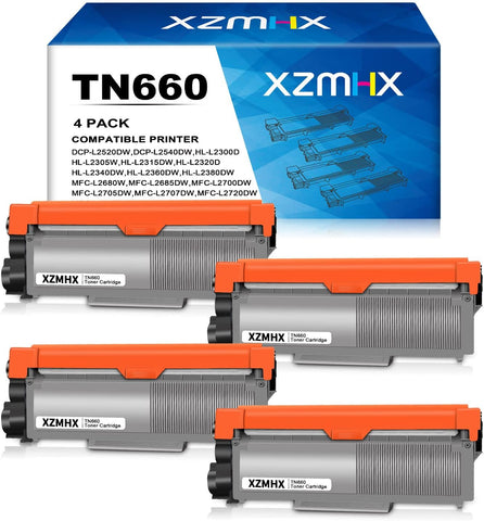 XZMHX TN660 TN630 TN-660 TN-630 Replacement Toner Cartridge Compatible for Brother MFC-L2700DW MFC-L2720DW MFC-L2740DW HL-L2300D HL-L2340DW HL-L2380DW DCP-L2540DW Printer (4 Pack)