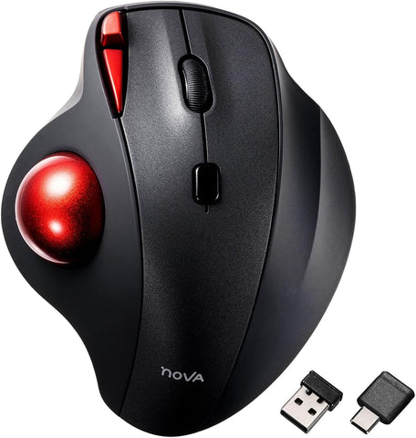 SANWA 2.4G Wireless Trackball Mouse, Optical Ergonomic Rollerball Mice, Programmable Silent Buttons, USB-A & Type-C Receiver, Thumb Control, 4 DPI, Rechargeable Compatible for PC, Mac, Windows, Laptop