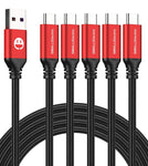 Short USB Type-C Cable 5pack 12inch Fast Charging 3A Rapid Charger Quick Cord, Braided Type C to A Cable for Galaxy S10 20 9 8 Plus a10e,Note 10 9 8,LG V50 V40 G8 G7(1foot, Red)