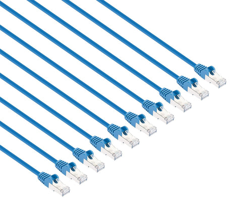 Intellinet Slim Cat8 Ethernet Network Patch Cable – 10-Pack - 40Gbps & 2000MHz, Snagless Boot, 24AWG Pure Bare Copper Wire, Gold-Plated Contacts, Lifetime Mfg Warranty – 10ft, 10 Pack, Blue