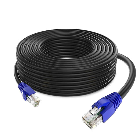 QNECS Cat6 Outdoor Ethernet Cable 550 Mhz Waterproof Ethernet Network Cable- High-Speed Direct Burial Ethernet Cord- RJ45 connectors UV Resistant LLDPE LAN Cable for Outdoors Home Office [100 Ft]