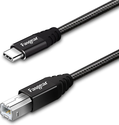 Fasgear USB C to USB B Printer Cable 16ft Long Nylon Braided USB C Midi Cord Compatible for MacBook Pro/Air, HP, Canon, Samsung, Brother Printers, Yamaha Casio Digital Piano Keyboard (5m, Black)