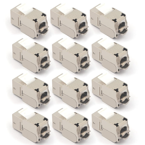 VCE RJ45 Cat6A Shielded Keystone Jacks 12-Pack, 10Gbps Easy Toolless Modular Jacks PoE for 23 to 26 AWG Solid or Stranded S/FTP Ethernet Cable