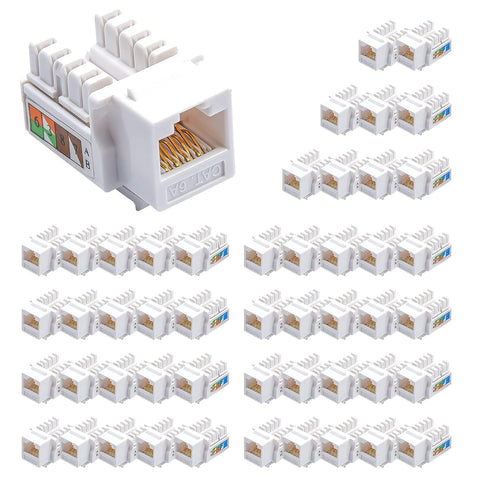 NewYork Cables - Cat6a RJ45 Keystone Jack, 110 Punch Down 8P8C Modular Female Unshielded Jack, Suitable for Wall Plates, Faceplates, Unloaded Patch Panels (White, 50-Pack)